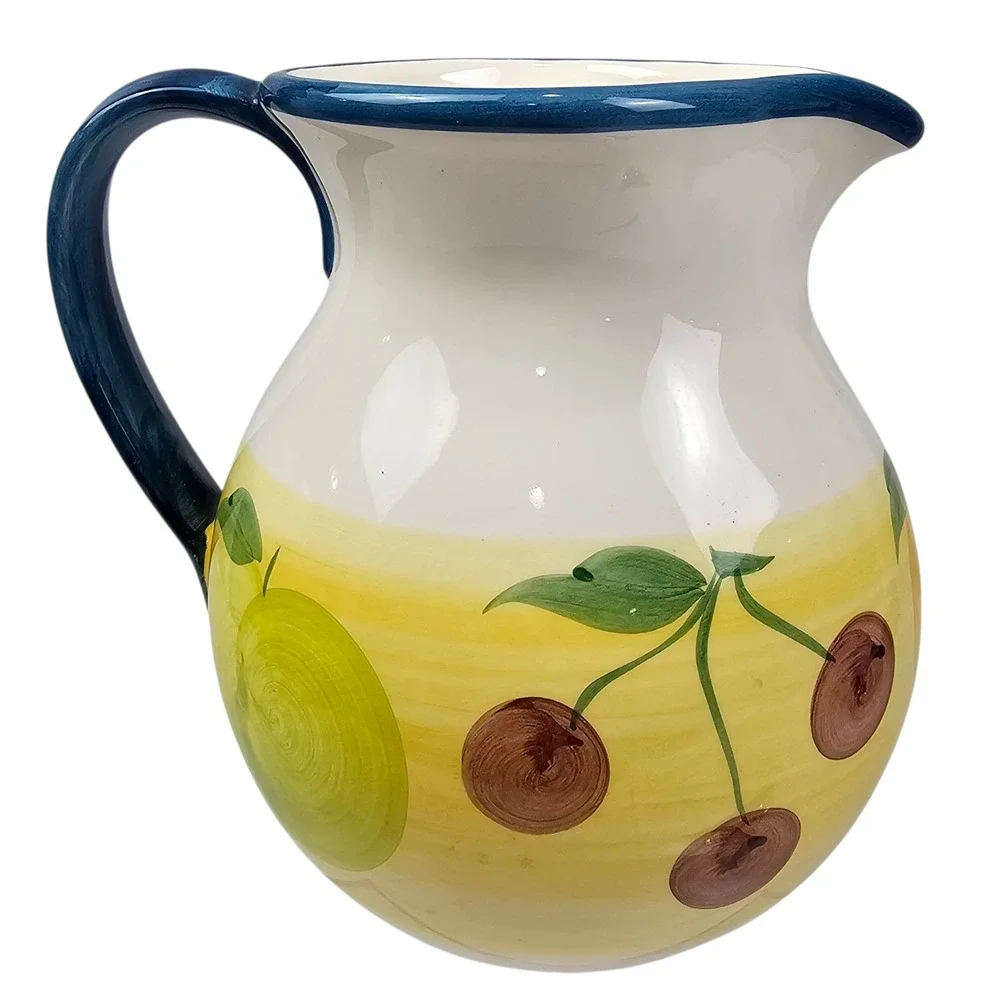 A. Santos Hand Painted Portugal‎ Fruit Ceramic Pitcher Yellow Blue Grapes 469 21